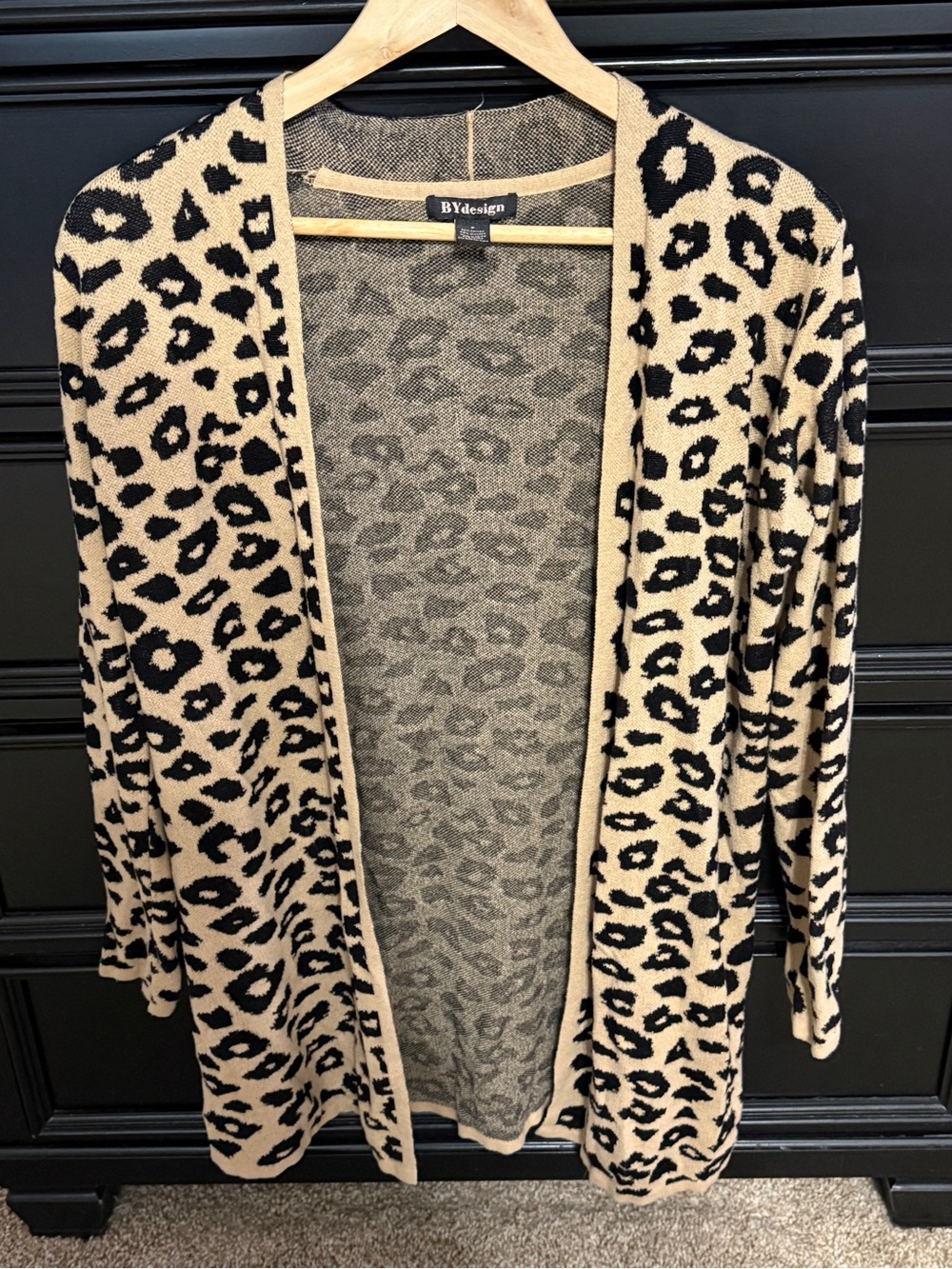 BYdesign Beige and Black Leopard-Print Open Front Cardigan